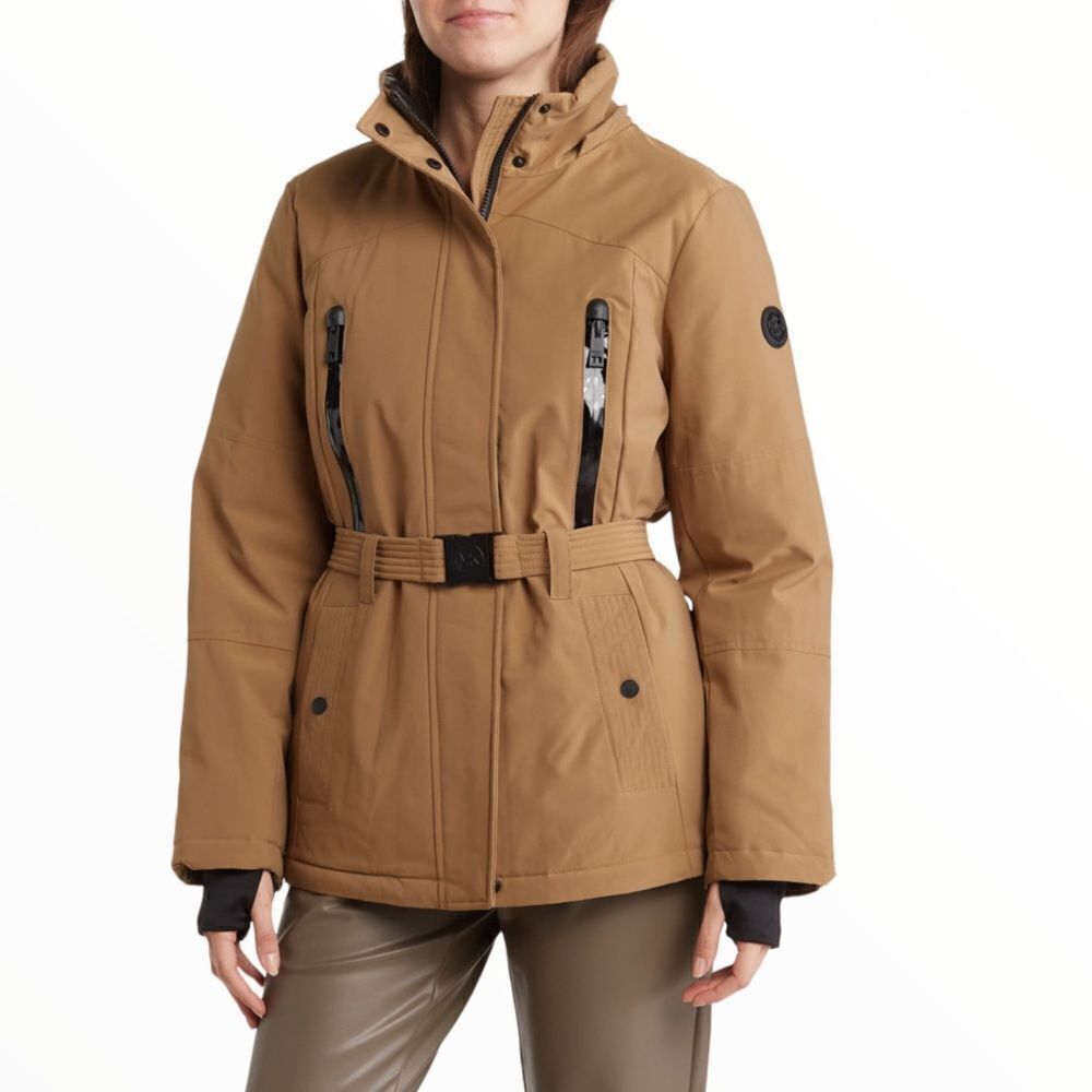 MICHAEL KORS Husk Belted Faux Fur Hood Jacket NWT Size S Water Resistant Coat - Picture 3 of 4